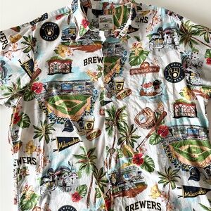 Reyn Spooner x Milwaukee Brewers MLB Hawaiian Aloha Shirt XL - 100% Cotton
